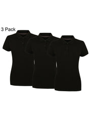 Henbury HB102 Pack of 3 Ladies Modern Fit Cotton Piqué Polo Shirt Short Sleeve Polo Collar Two Button Placket Lightweight Casual Smart Everyday Top Multipack