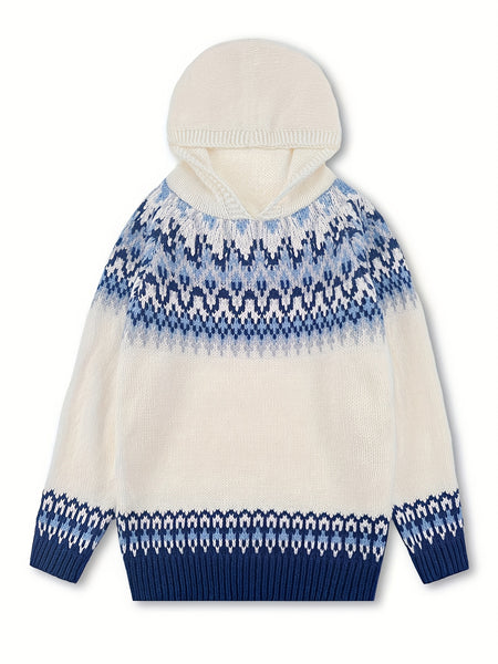 Women's Winter Hooded Jacquard Sweatshirt Style Glacier Snow Mountain Chunky Elegant Fashionable Comfortable Casual Vintage Commuter Soft Slim-Fit Top