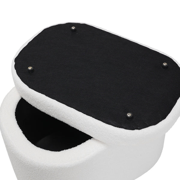 1pc Plush Teddy Round Upholstered Storage Ottoman Stool - 60x40x45cm Lidded Footrest with Hidden Storage Space | Multi-Functional Shoe Changing Bench for Living Room, Bedroom & Entryway | 3cm Black Plastic Legs (Green/White)