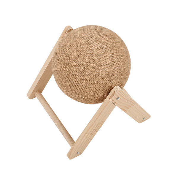 Sisal Ball Cat Scratching Board, Cat Hole Design, Triangular Support Board, Wear-Resistant Cat Scratching Ball Can Be Rotated, Cat Scratching Ball,Relief of Boredom Toys, Natural Wood