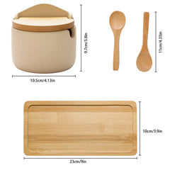 2-Piece Japanese Style Ceramic Spice Jars Set with Bamboo & Wood Lids – Kitchen Storage Containers for Salt, Sugar, Coffee & Tea | Airtight & Stylish Pantry Organisers for Home & Restaurants