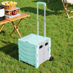 Grey/ Green Foldable Office Trolley, Portable Folding Shopping Trolley, Two-wheel Large-capacity Storage Box, Portable Pushable Shopping Cart Storage Box, Adjustable Railings