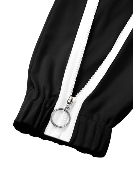 Cross-Border Women'S Two-Piece Set Zipper Long-Sleeved Top Pants Stitching Zipper Design Casual Suit