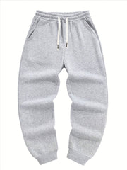 Three-pc Men's Solid Color Plain Elastic Waistband Drawstring Ribbed Cuffed Casual Jogger Pants, Men's Dress Administrative Trousers