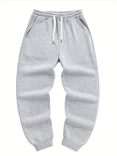 Three-pc Men's Solid Color Plain Elastic Waistband Drawstring Ribbed Cuffed Casual Jogger Pants, Men's Dress Administrative Trousers