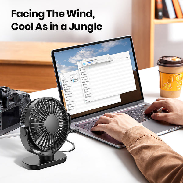 TOPK Mini USB Desk Fan, 3-Speed Adjustable Airflow, Low Noise Quiet Operation, 360° Flexible Rotation, Compact Portable Design for Home, Office & Bedroom