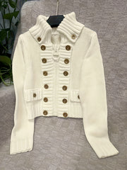 Christmas Women's Elegant Cardigan - Front Zipper & Multi Buttons, Stand-Up Collar Sweater, Structured Fit for Office, Party, Everyday - All-Season Chic Outerwear, Office Wear, Textured Knitwear, Ribbed Texture, Stylish Coverup, Working Professionals