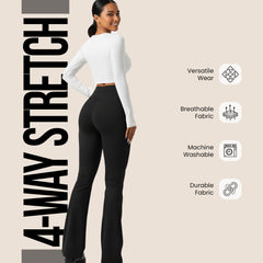 Ladies Flared Trousers Stretch Fit Comfort Fit High-Waisted Flared Pants Suitable For Nurses, Carers, Teachers, School Uniform, Yoga, Travel, Casual, Office Wear