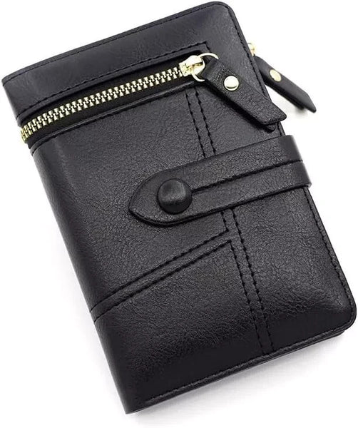 Womens Black Soft Leather Zip Clutch Coin Purse Wallet Ladies Credit Card Holder