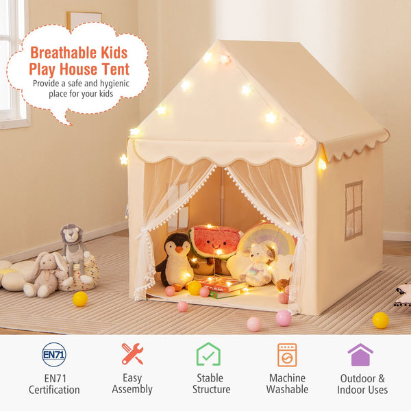 Large Kids Play House with Washable Mat and Star Lights
