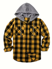 2pcs Men's New York Fashion Trendy Plaid Shirt Hoodie, Plaid Pullover Sweatshirt Flannel Hoodie