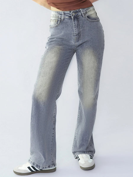 [Petite]KatchMe Women'S Wide Leg Jeans - Mid Rise Relaxed Fit Denim Pants, Soft Stretch Comfortable Trousers for Fall & Winter, Streetwear Casual Bottoms