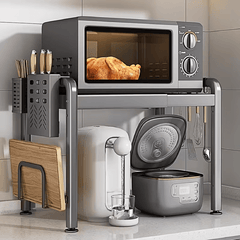 1pc Extendable Microwave Rack- Heavy Duty Carbon Steel Kitchen Countertop Organizer with Adjustable Shelves, Space Saving Storage for Microwave, Electric Pots, Ovens, And Bread Makers- Kitchen Storage Rack