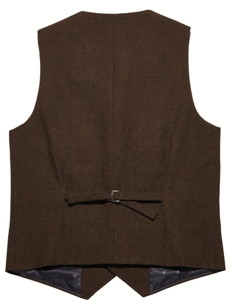 Men'S Vest Retro Fashion Groom Wedding Party Vest Men'S Herringbone Casual Business Waistcoat