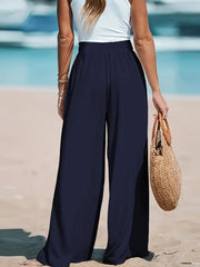 3pcs Set, Standard Size Women'S Long Pants, Wide-Leg Trousers, Solid Color, Casual, Vacation Style