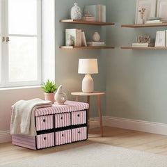 Terra 6 Drawer Folding Ottoman Storage Bench, Ribbed Faux Fur Rectangular Storage Box with Lid, Soft Upholstered Footstool for Bedroom, Hallway & Living Room, Clothes, Toy & Blanket Storage