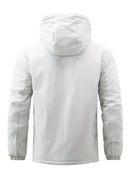 Men's Winter Fleece-Lined Hooded Jacket, with Letter Print for Outdoor Sports & Travel