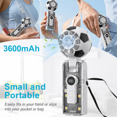 Portable Handheld Turbo Fan with Ice Cooler, 5-Speed Wind, Soccer-Shaped Mini Personal Fan, 3600Mah Football Rechargeable Pocket Fan for Travel/Outdoor/Office, 180° Adjustable