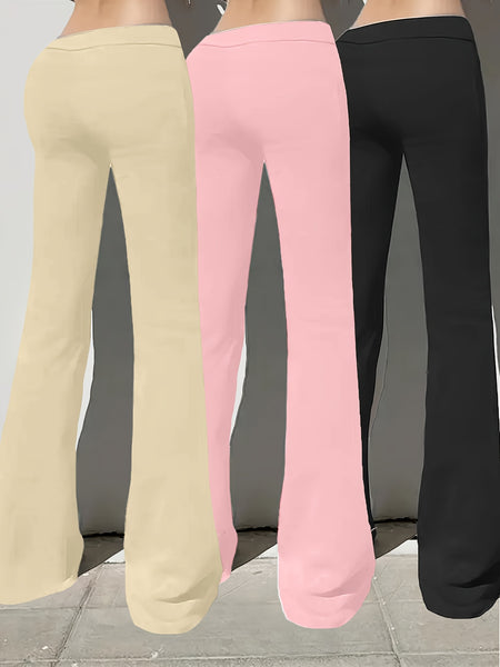 European and American Spring/Summer New Fashion Women's Bottoms: Flared Straight-Leg Pants with Classic English Text Print, Daily Casual Butt-Lifting Peach Butt Long Pants, Three-Piece Set
