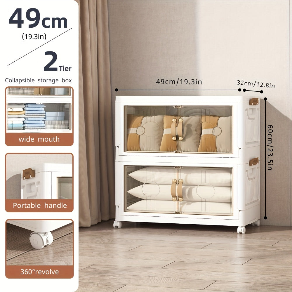 Large Foldable & Stackable Storage Cabinet with Wheels - Heavy-Duty Suitable for, Office, Dorm System, 2/3/4/5-Tier Plastic Shelving Unit with Lids, Space-Saving Foldable for Wardrobe, Bathroom, Freestanding Use