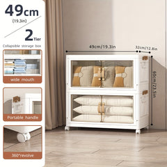 Large Foldable & Stackable Storage Cabinet with Wheels - Heavy-Duty Suitable for, Office, Dorm System, 2/3/4/5-Tier Plastic Shelving Unit with Lids, Space-Saving Foldable for Wardrobe, Bathroom, Freestanding Use