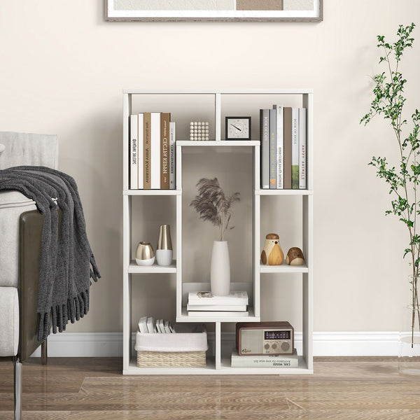 GOFLAME 7-Cube Bookcase Wooden Storage Geometric Bookshelf Corner Decorative Display