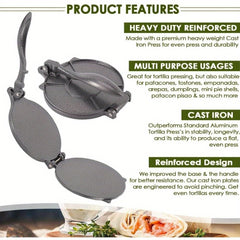 8 Inch Tortilla Press Tortilla Maker Food Grade Aluminum Tortilla Dough Press for Flour Tortilla Pie Crusts for Home Kitchen (Black)