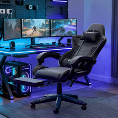 GartistGo Gaming Chair With footrest,Computer Chairs with Lumbar Cushion + Headrest, Height-Adjustable Office Chair for Adults, Girls, Boys