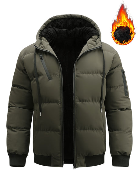 Winter Plush Jacket Thick Warm Jacket Hooded Jacket Casual Outdoor Jacket Solid Color Zipper with Plush Thickening