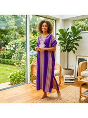 Women Boho Kaftan Dress Long Embroidered Beach Cover Up Lightweight Summer Kaftan Maxi Dress Loose Fit Swimwear Cover Up Holiday Beachwear Gandouri