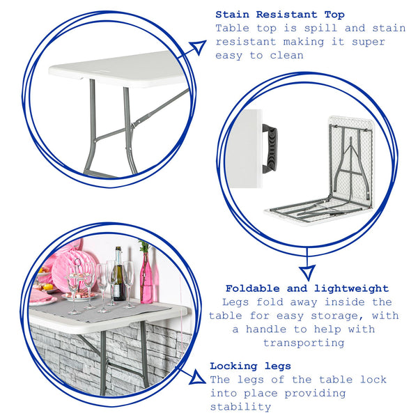 6ft Folding Trestle Table 1.8M Heavy Duty Picnic Folding Table for Indoor Outdoor