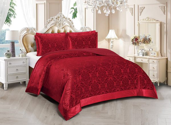 3 Piece Velvet Quilted Bedspread Set Jacquard Damask Bed Cover with Pillow Shams | Luxury Soft Polyester Bedspread for Double King Super King Beds | Modern Elegant Bedroom Bedding Set