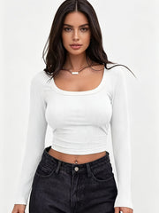 Autumn Winter 3-Pack Y2K Basic Women's T-Shirts, Solid Color Casual Tees, Round Neck Long Sleeve Stretch Sweatshirts, Women's Tops