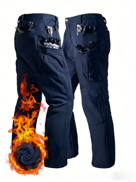 Men's -Lined Tactical Cargo Pants for Winter, New Multi-Functional Pockets, Softshell Stretch Warm Fabric, Windproof, Durable, Tear-Resistant, Suitable for Middle-Aged and Elderly, Outdoor Hiking, Travel, Snowy Weather, No Belt