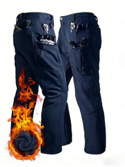 Men's -Lined Tactical Cargo Pants for Winter, New Multi-Functional Pockets, Softshell Stretch Warm Fabric, Windproof, Durable, Tear-Resistant, Suitable for Middle-Aged and Elderly, Outdoor Hiking, Travel, Snowy Weather, No Belt