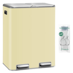 Kitchen Bin, (2 X 30L) 60L Recycling Bins, Pedal Bin with Lid, Stainless Steel Kitchen Bins Recycling And Waste, Silent Slow-Down Closing Lid, with 15 Exclusive Trash Bags, Silvery