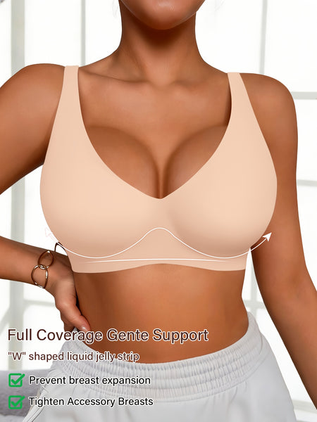 Full-Coverage Push-Up Bra - High Wire-Free Lift, Non-Detachable Padding, Soft T-Shirt Compatible Strap, Casual And Formal Elegant Lingerie, Hand Washable (No Underwire, One-Piece Design)