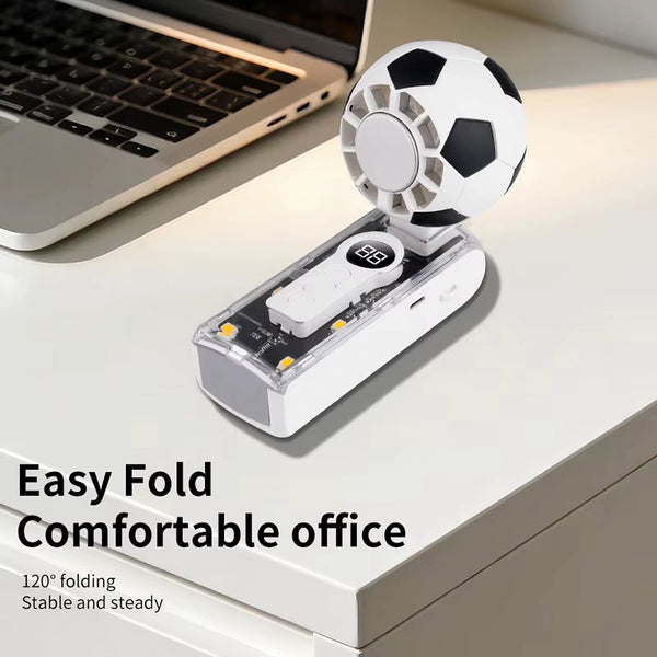 Portable Handheld Turbo Fan with Ice Cooler, 5-Speed Wind, Soccer-Shaped Mini Personal Fan, 3600Mah Football Rechargeable Pocket Fan for Travel/Outdoor/Office, 180° Adjustable