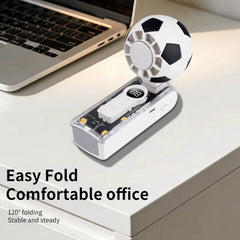 Portable Handheld Turbo Fan with Ice Cooler, 5-Speed Wind, Soccer-Shaped Mini Personal Fan, 3600Mah Football Rechargeable Pocket Fan for Travel/Outdoor/Office, 180° Adjustable