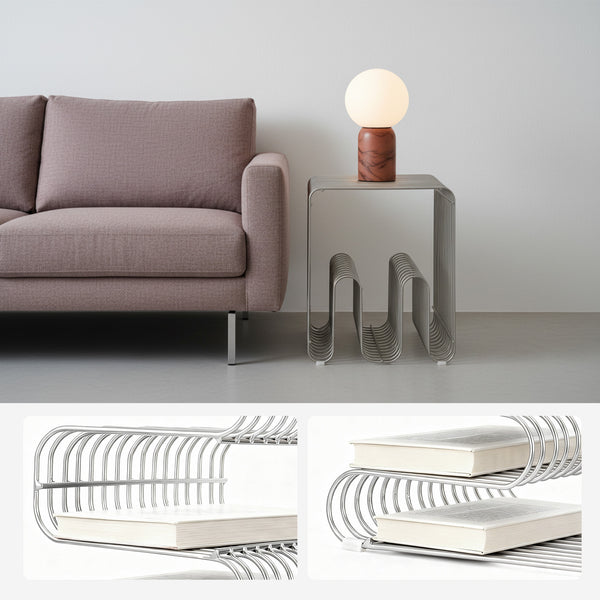 Metal Wire Side Table Magazine Rack Compact End Table for Sofa & Bedside, Modern Minimalist Book Holder Storage, 30.5 x 30.5 x 43 cm