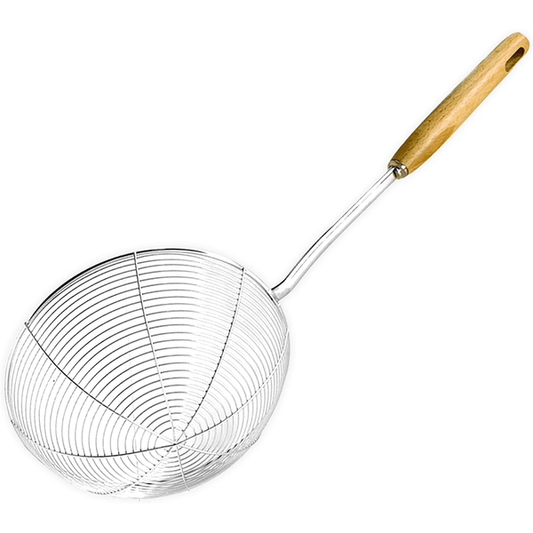AEX Stainless Steel ladle Frying Spoon Strainer with Wood Handle Pasta Strainer Wooden Spoons Cooking Utensils for Kitchen Cooking Frying Food Ladle Spider Skimmer Mesh Strainer Skimmer Frying Spoons Spider Strainer Skimmer Wire Skimmer Ladle Kitchen Uten