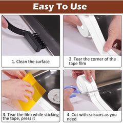 2 Rolls White Bath Sealant Strip Caulk Strip Sealant Tape Water Resistant, Bathroom, Bathtub, Toilet, Wall Floor & Sink.