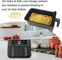 BYKITCHEN 100Pcs Air Fryer Liners for Ninja Dual, Air Fryer AF300UK AF400UK Accessories, Disposable Airfryer Parchment Paper Liners, Compatible with Ninja, Breville, Tower & Other Dual Zone Fryers