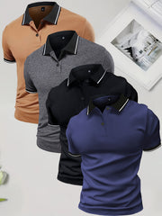 4pcs Set of Summer Lapel Men'S Polo Shirts Solid Color Short Sleeve Multicolor Golf Shirts Workwear Casual Athletic Wear Men'S Top