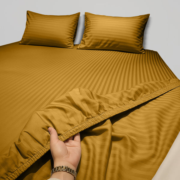 1pc Extra Deep Striped Fitted Sheet 40cm – Soft & Comfortable Microfiber Bedding, Breathable & Smooth, Machine Washable Bed Sheet Suitable for Bedroom