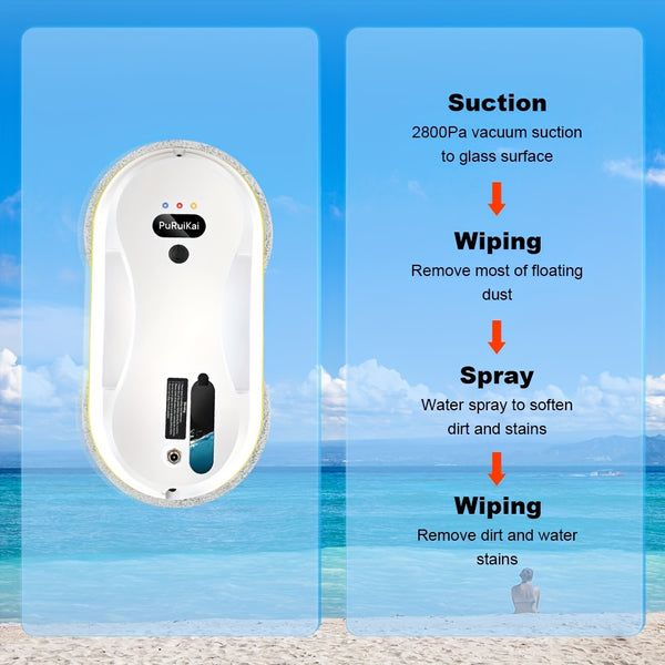 PuRuiKai09 2026 Latest Window Cleaning Robot (Plug-in): Fully automatic remote control operation, with automatic water spraying function and 4.5-meter anti-fall safety rope, set includes 10 cleaning cloths and a water spray bottle (local warehouse