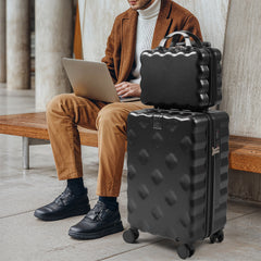 2pcs Luggage Set Cabin Suitcase, Lightweight Luggage Hard Shell Travel Trolley Case, Travel Suitcase Sets with Cup Holder and Hook, Carry on Hand Cabin Luggage with Beauty Case