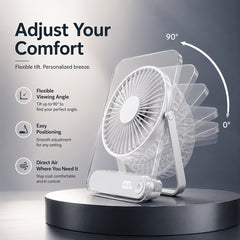 Portable USB Rechargeable Desk Fan with 5000mAh Battery - Ultra-Quiet 5-Speed Adjustable 180° Foldable Design, Digital Power Display, Acrylic Material for Home Office Travel, Versatile Cooling Device, Lightweight Cooling Fan-Gift