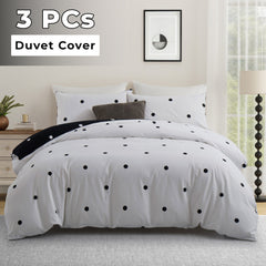 3pcs Reversible Polka Dot Duvet Cover Set – Hotel Quality, Soft & Breathable Microfiber, with Pillowcases, Button Closure, Machine Washable, Wrinkle Free & Durable