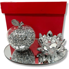 Amazing Gift Silver Sparkle Glass Ornament Bling Crushed Diamond Crystal Filled Apple Shape Tealight Candle Holder